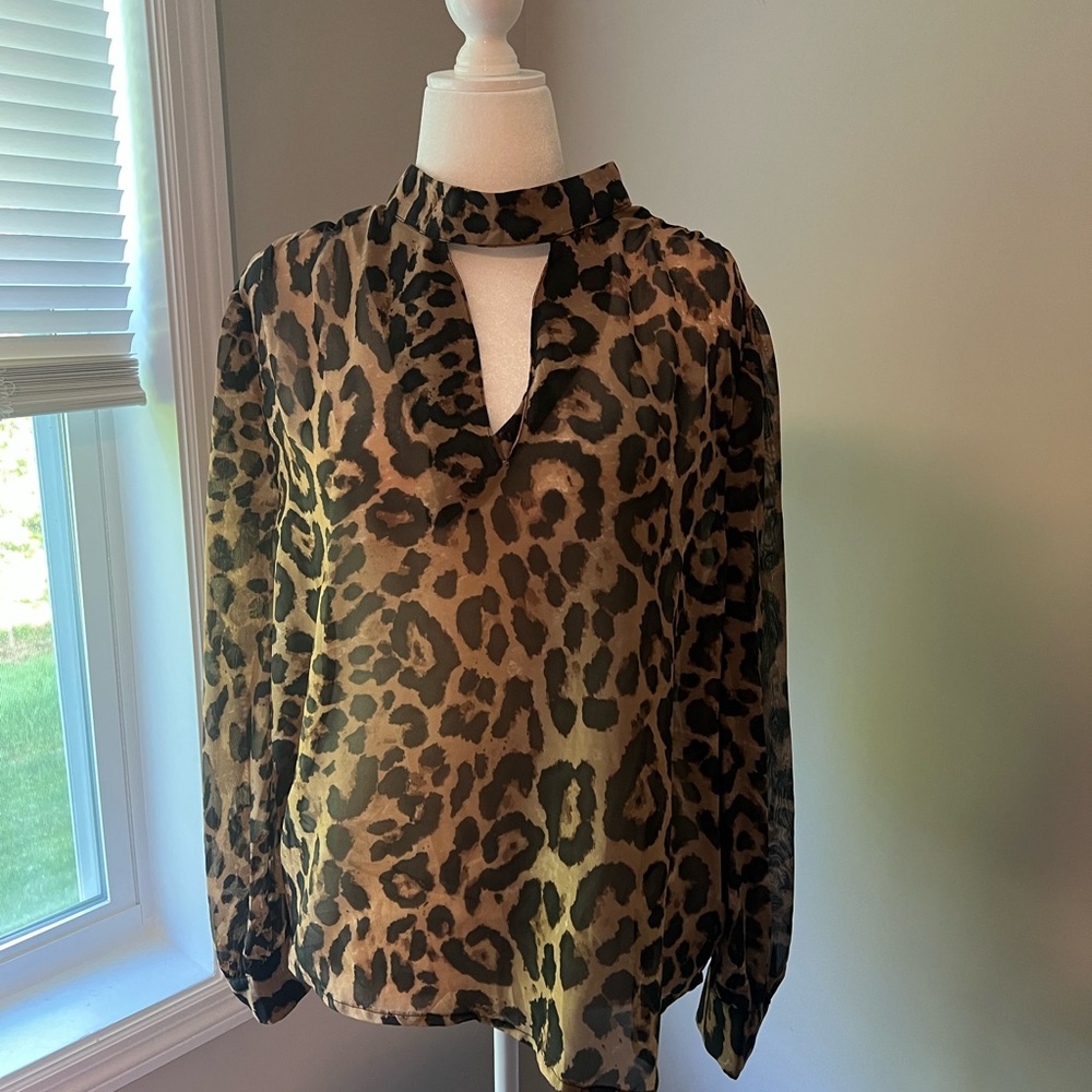 SHEIN Black and Brown High Low Blouse with Mandarin Collar
